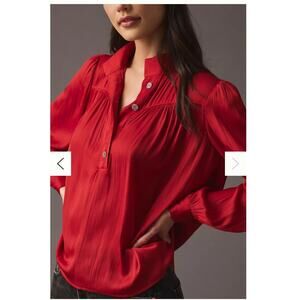 EUC Anthropologie Relaxed Shimmer Blouse Maroon XS